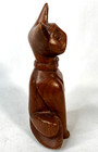 Vintage 60s Mcm Hand Carved Teak Wood Cat Figurine Mid Century Bowtie 9 5  Kitty