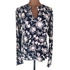 Sanctuary Black Floral Notch Neck Tee Xs Cream Long Sleeve Soft Stretch Nwt