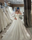 Elegant Wedding Dresses Puff Sleeves A Line White Ivory Sweep Train Bridal Gowns
