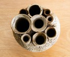 Mid Century Modern Weed Pot Ceramic Studio Signed Round Tan Textured Vintage Mcm