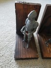 Metal Knights With Medieval Swords Velvet Wood Bookends King Arthur Camelot Rare