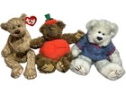 3 Assorted Ty Beanie Baby Birch Jointed Blue Sweater Halloween Pumpkin Bear