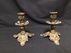 French Footed Brass bronze Ornate Candlestick Holders With 4 5    Italy Pair