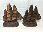 Vintage Solid Brass Pair Of Clipper Ships Nautical Bookends