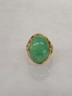Antique 1930 s Chinese Solid 14k Gold   Beautiful Green Jade Cabochon Ring
