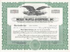 Mickey Mantle Enterprises  Inc  Stock Certificate 2 Shares Issued 1960