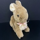 Vintage Dakin Brown Bunny Rabbit Plush Tan Ears Pink Bow Stuffed Animal 1983