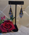 Antique Czech Art Deco Neiger Earrings Green Blue Enamel Peking Glass Vintage