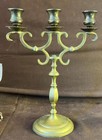 Pair Of Two 2 Old Antique Cast Brass Metal 3 Arm Candlesticks Candelabras Set