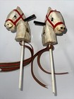 2 Vintage Wood Stick Horse Pony Toys 8    Primitive Hand Carved Hand Painted
