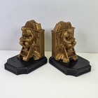 Gold Color Vtg Library Book Bookends Sculpture Antique Shelf Stairs Statue