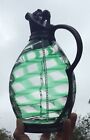 English Czech Art Glass Green Swirl Art Nouveau Signed Silver Plate Pitcher