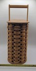 Vtg Woven Wicker Basket   Handpainted Lid storage tissue bows flowers  Signed