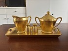 Vintage Pickard China Gold Encrusted Creamer Sugar Salt Pepper Tray 5 Pc Set