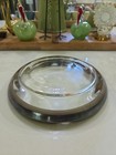 Vintage Mid Century Heavy Thick Clear Glass Ashtray W  Silver Style Rim 