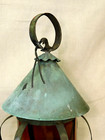Antique Craftsman Colonial Copper Porch Light W  Round Amber Glass Weathered