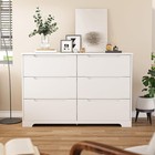 6 Drawer Double Dresser Bedroom W  Anti-tip Design Modern Wide Wooden Chest