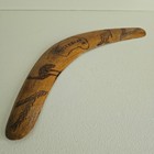 Vintage Wooden Australia Boomerang Woodburned Handmade Aboriginal Signed
