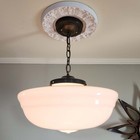 Large Antique Vintage Milk Glass Entry Ceiling Light Pendant Lamp Art Deco