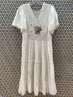 Vintage 70 s Oaxacan Mexican Ivory Maxi Dress W  Multi Color Embroidery Size M l