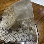 Antique vintage White Linen Drawn Work Crochet Lace Wedding Hankie  13 
