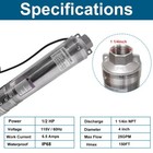 1 2 Hp 4  Deep Well Submersible Pump  110v  60hz  25 Gpm  150 Ft Max 33ft Cord