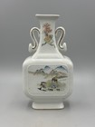Antique Chinese Double-sided Landscape   Bird Flower Gilt Square Porcelain Vase
