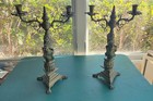 Pair Of Antique Brass Candelabras Lion With Coat Of Arms  Marked Austria  1800 s