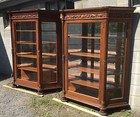 Pair Of Carved Oak Beveled Glass China Cabinets
