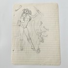 Vintage 40s Doodle Drawing Odd Risqu   Pinup Aviation Outsider Folk Art Signed