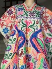 Vintage Mexican Hand Embroidered Bright Colorful Poncho Boho Hippie 32x 84