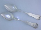 Pair Early Coin Silver 8  Spoons By L g - Maker    Circa 1800s