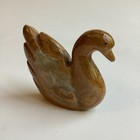 Hand Carved Brown Gold White Onyx Swan Figurine Stone 2 5    Marble Sculpture Bird