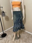 Women   s Blue Denim Cotton Casual Beaded Embroidered Boho Size S 4-6  Skirt 9018