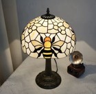 Vintage Tiffany Style Bee Stained Glass Table Lamp Bedside Night Light Decor