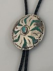 Vintage Native American Sterling Silver And Turquoise Bolo Tie