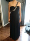 Women Size 12 Formal Prom Bridesmaid Dress Navy Blue With Beadwork Trim Xscape