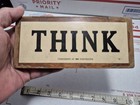Vtg 1960 s Wood Wooden Think Desk Plaque Slogan Compliments Of Ibm