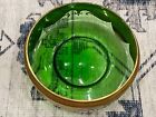 Antique Vintage Czech Bohemian Glass Hand Painted Emerald Green Candy Dish Bowl