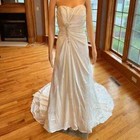  alfred Angelo Ivory Silky Satin Strapless Ruch Bridal Gown Wedding Dress Size 8