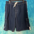 Norty Cargo Pockets Board Shorts Drawstring Elastic Waist Men   s Swim Trunks L