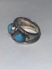 Vintage Navajo Handmade Sterling Silver Turquoise Ring Band 3 Stone Size 5 5