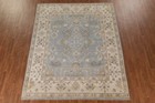 Hand Knotted Oushak Wool Rug Blue Turkish Area Rug Vintage Floral Carpet