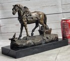 Vintage Clydesdale Horse Bronze Sculpture Figure Marble Base Figurine Hot Cast