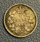 Canada 1901 Silver 5 Cents - Queen Victoria -  Vintage Canadian Silver Coin