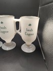 Vintage Irish Coffee Milk Glass Mugs Footed Pedestal Shamrocks Gold Rim Lot 4 
