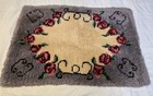 Vintage Handmade Latch Hook Rug 26x20 Floral Rose Wreath Wall Hanging Mat Decor