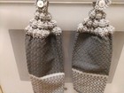 Light Gray And Dark Gray 2 Hanging Kitchen Dish Towels Set Crochet Tops Handmade