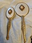 Vintage 1950s Maston Cameo Vanity Set  Mirror And Brush gold Plated Or Gold Tone