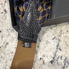 Men s Dress Suspenders Blue Gold Geometric Woven Silk Button  Black Ends